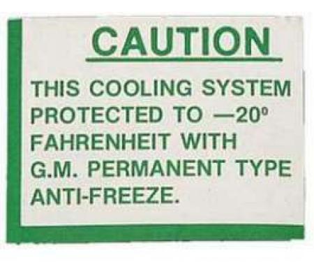 Full Size Chevy Caution Cooling System Decal, 1958-1962