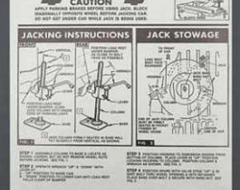 Full Size Chevy Jack Stowage & Jacking Instructions Sheet, Hardtop & Sedan, 1963