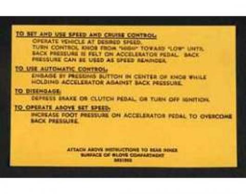 Full Size Chevy Cruise Control Instructions Decal, 1967-1969