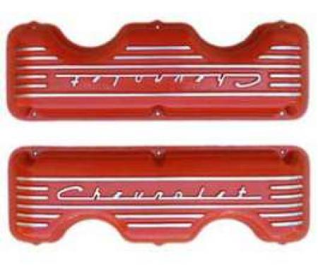 Full Size Chevy Valve Covers, 348ci & 409ci, Orange Powder Coated, 1958-1965