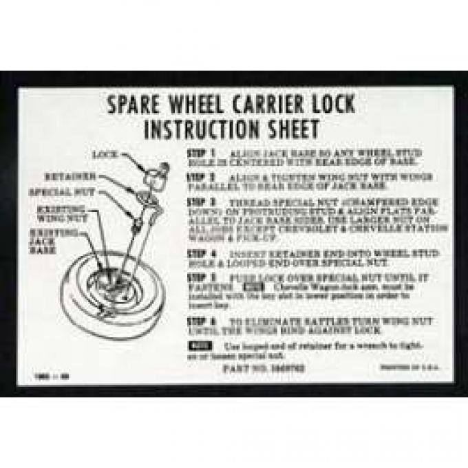 Full Size Chevy Spare Lock Instructions Decal, 1965-1966