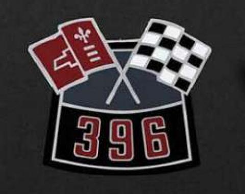 Full Size Chevy Air Cleaner Decal, 396ci Crossed-Flags, 1965-1969