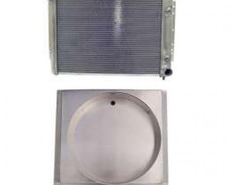 Full Size Chevy Radiator & Engine Driven Fan Shroud, Aluminum Crossflow, Passenger Side Top Outlet, Northern, 1959-1970