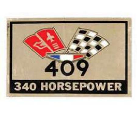 Full Size Chevy Air Cleaner Decal, 409ci/340hp Crossed-Flags, 1964-1965