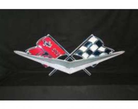 Full Size Chevy Metal Sign, Cross Flags & Chrome V