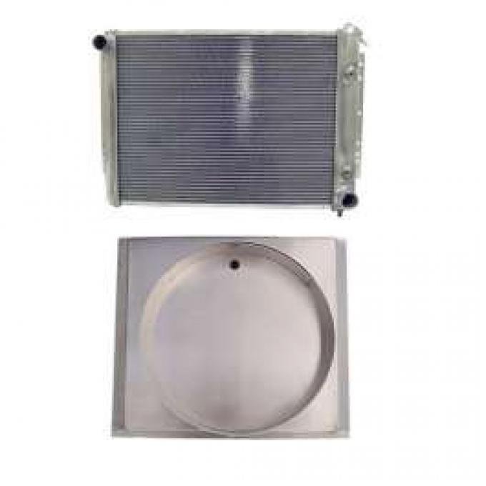 Full Size Chevy Radiator & Engine Driven Fan Shroud, Aluminum Crossflow, Passenger Side Top Outlet, Northern, 1959-1970