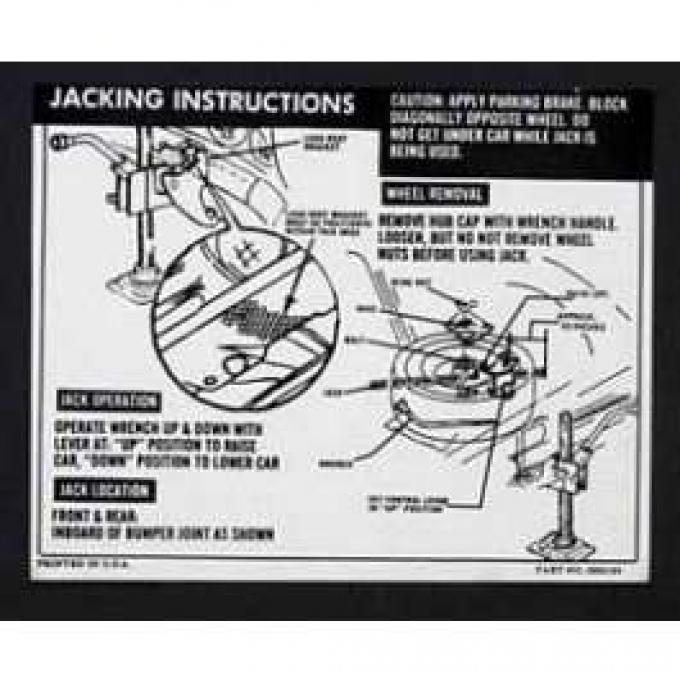Full Size Chevy Jack Stowage & Jacking Instructions Sheet, Convertible, 1966