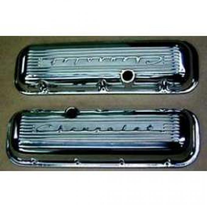 Full Size Chevy Valve Covers, Chevrolet Script, Polished Aluminum, Big Block, 1965-1972