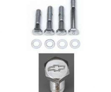 Full Size Chevy Bowtie Water Pump Bolt Set, Small Block With Short Water Pump, Chrome, 1958-1972