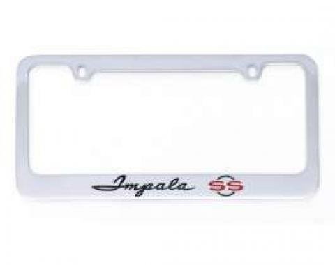 Full Size Chevy License Plate Frame, Chrome, With Engraved Impala Script & SS Logo, 1961-1962