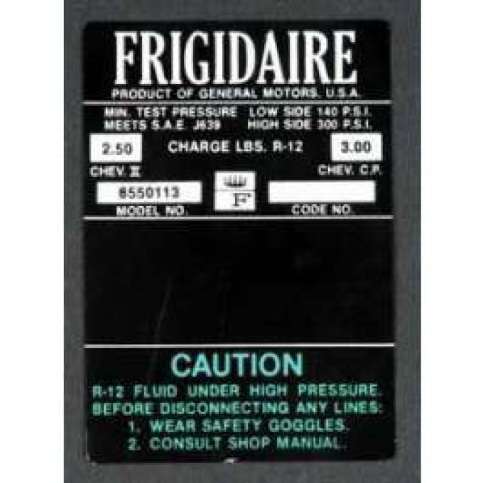 Full Size Chevy Air Conditioning Compressor Decal, Frigidaire, 1966