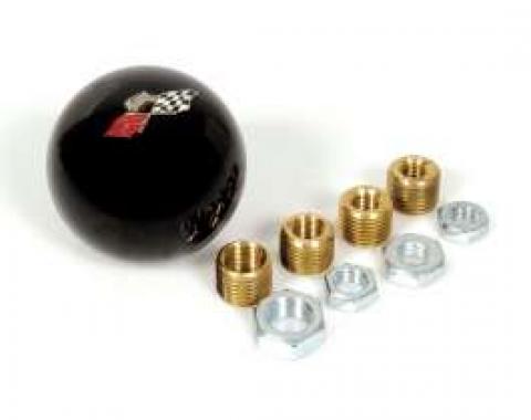 Full Size Chevy Shift Knob Black Billiard With Impala Flags Logo