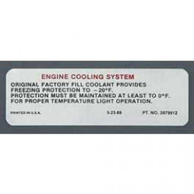 Full Size Chevy Engine Cooling System Warning Decal, 1970-1971