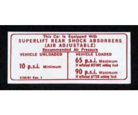 Full Size Chevy Air Shock Instruction Decal, 1971-1974