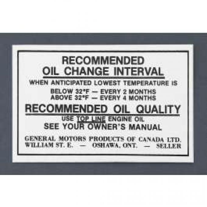 Full Size Chevy Oil Change Decal-Canada, 1970-1971