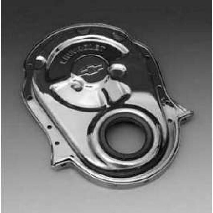 Full Size Chevy Timing Chain Cover, Big Block, With Bowtie Logo, Chrome, 1958-1972