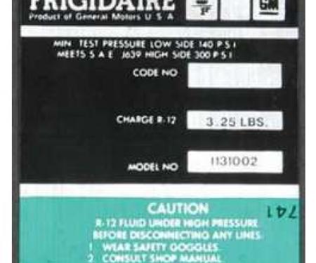 Full Size Chevy Air Conditioning Compressor Decal, Frigidaire, 1972-1973