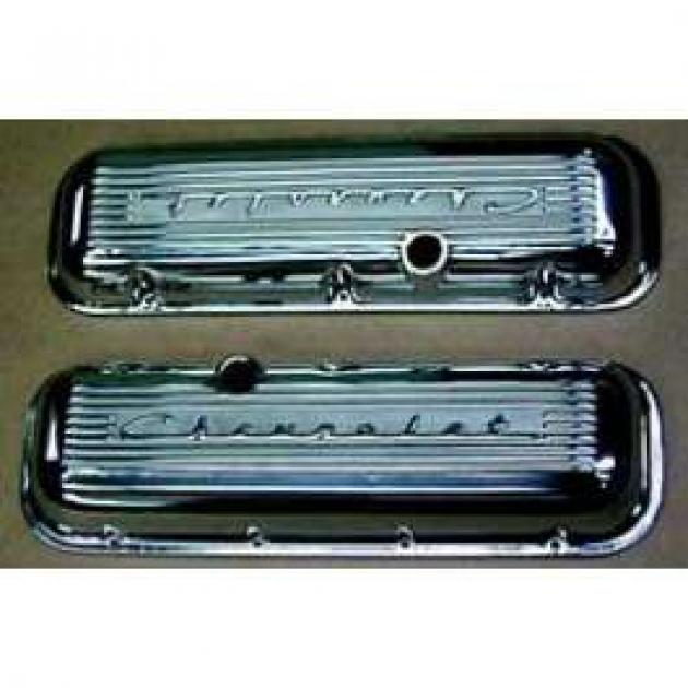 Full Size Chevy Valve Covers, Chevrolet Script, Polished Aluminum, Big
