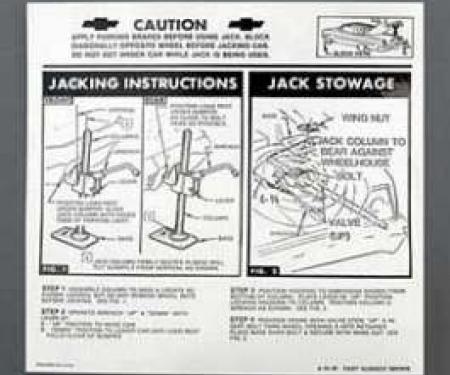 Full Size Chevy Jack Stowage & Jacking Instructions Sheet, Convertible, 1962