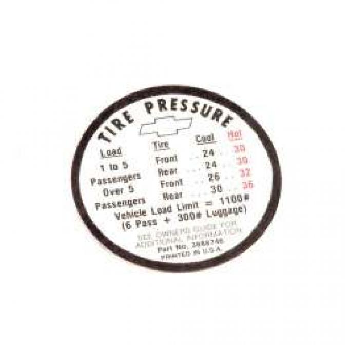 Full Size Chevy Tire Pressure Decal, 1966