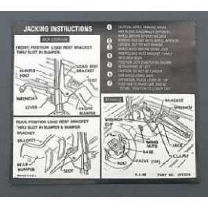 Full Size Chevy Jack Stowage & Jacking Instructions Sheets, Hardtop &Sedan, 1970