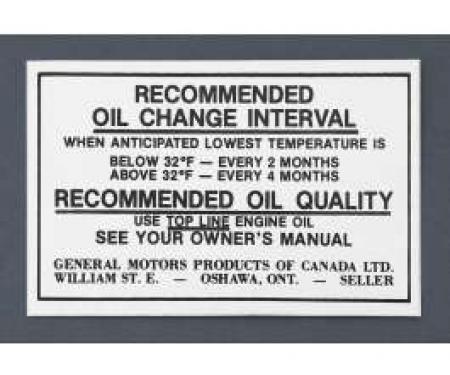 Full Size Chevy Oil Change Decal-Canada, 1970-1971