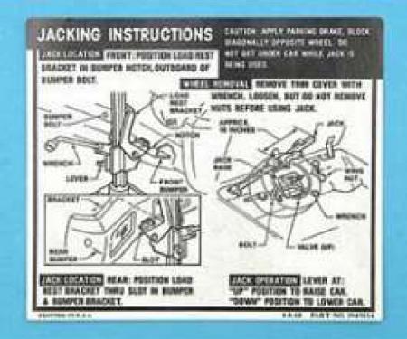 Full Size Chevy Jack Stowage & Jacking Instructions Sheets, Hardtop &Sedan, 1969