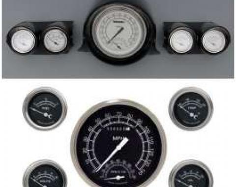 Full Size Chevy Custom Gauge Set, Black Face, With White Lettering, Traditional, Classic Instruments, 1959-1960