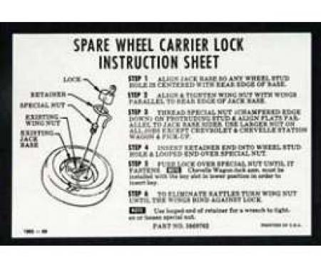 Full Size Chevy Spare Lock Instructions Decal, 1965-1966