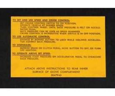 Full Size Chevy Cruise Control Instructions Decal, 1962-1966