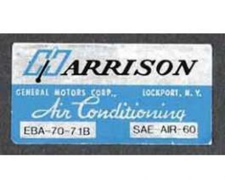 Full Size Chevy Air Conditioning Evaporation Decal, Harrison, 1971