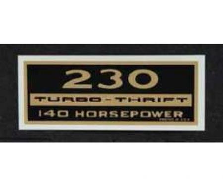 Full Size Chevy Valve Cover Decal, 6-Cylinder 230ci/140hp Turbo-Thrift, 1963-1964