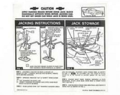 Full Size Chevy Jack Stowage & Jacking Instructions Sheet, 1961