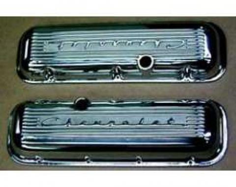 Full Size Chevy Valve Covers, Chevrolet Script, Polished Aluminum, Big Block, 1965-1972