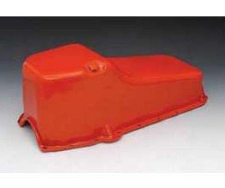 Full Size Chevy Engine Oil Pan, Orange Powder Coated, Small Block, 1958-1979