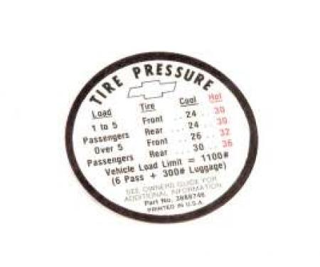 Full Size Chevy Tire Pressure Decal, 1966