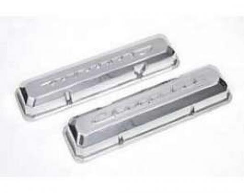 Full Size Chevy Valve Covers, Chevrolet Script, Small Block, Polished Aluminum, 1958-1972