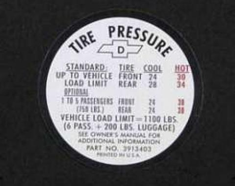 Full Size Chevy Tire Pressure Decal, 1967