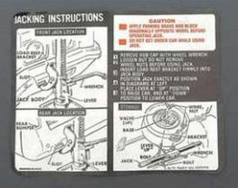 Full Size Chevy Jack Stowage & Jacking Instructions Sheets, Hardtop &Sedan, 1972