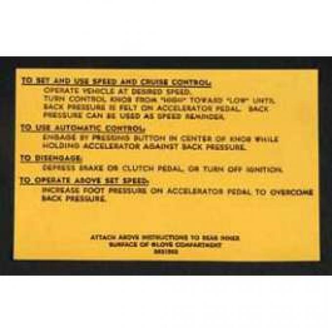 Full Size Chevy Cruise Control Instructions Decal, 1967-1969