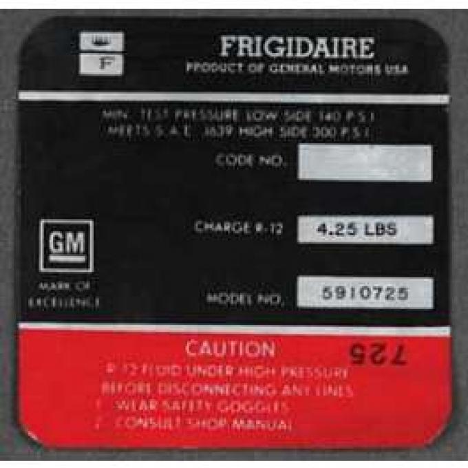 Full Size Chevy Air Conditioning Compressor Decal, Frigidaire, 1968