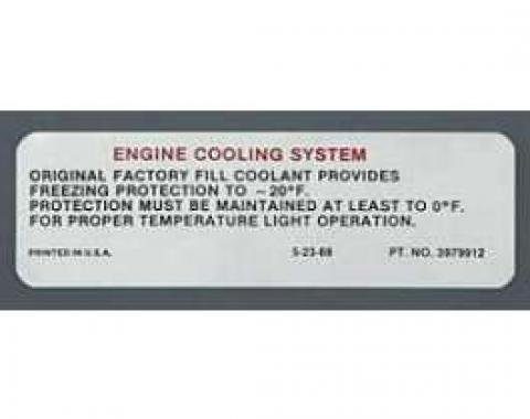 Full Size Chevy Engine Cooling System Warning Decal, 1970-1971