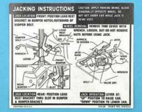 Full Size Chevy Jack Stowage & Jacking Instructions Sheets, Hardtop &Sedan, 1969