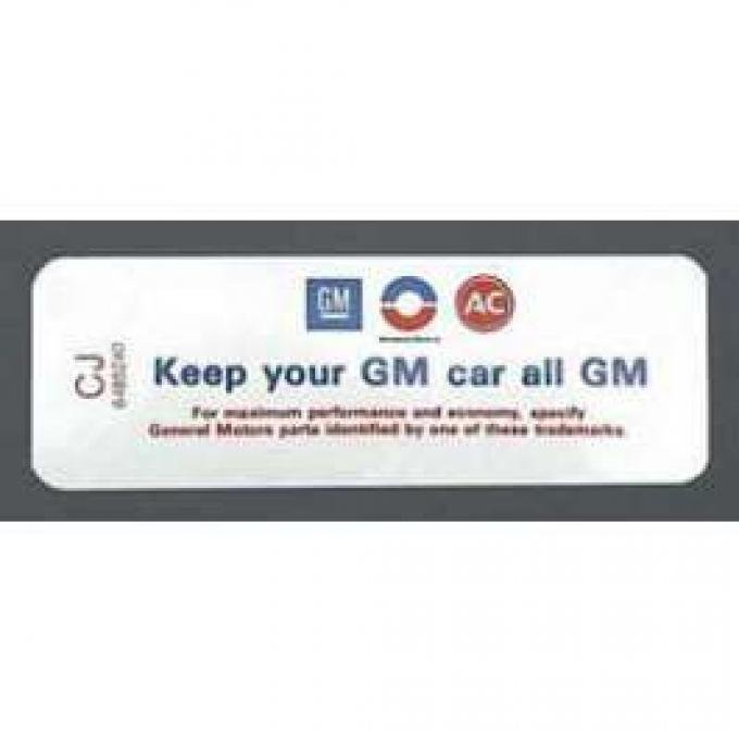 Full Size Chevy Air Cleaner Decal, Keep Your GM Car All GM, 350ci/250hp, 1969