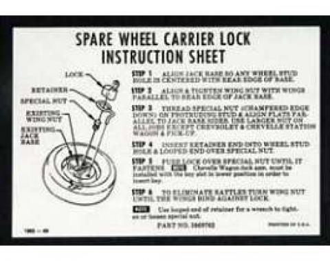Full Size Chevy Spare Lock Instructions Decal, 1965-1966