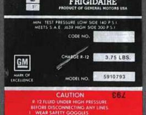 Full Size Chevy Air Conditioning Compressor Decal, Frigidaire, 1972