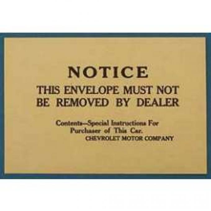 Full Size Chevy Dealer Information Envelope, 1958-1972