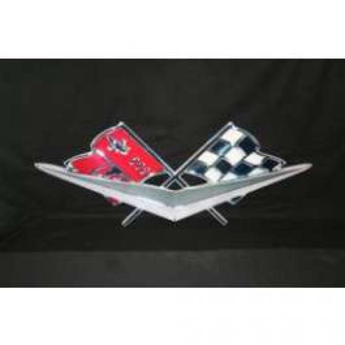 Full Size Chevy Metal Sign, Cross Flags & Chrome V