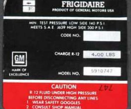 Full Size Chevy Air Conditioning Compressor Decal, Frigidaire, 1970