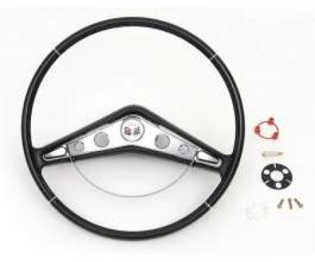 Full Size Chevy Complete Steering Wheel Assembly, Black, Impala, With Horn Ring & Emblem, 1959-1960